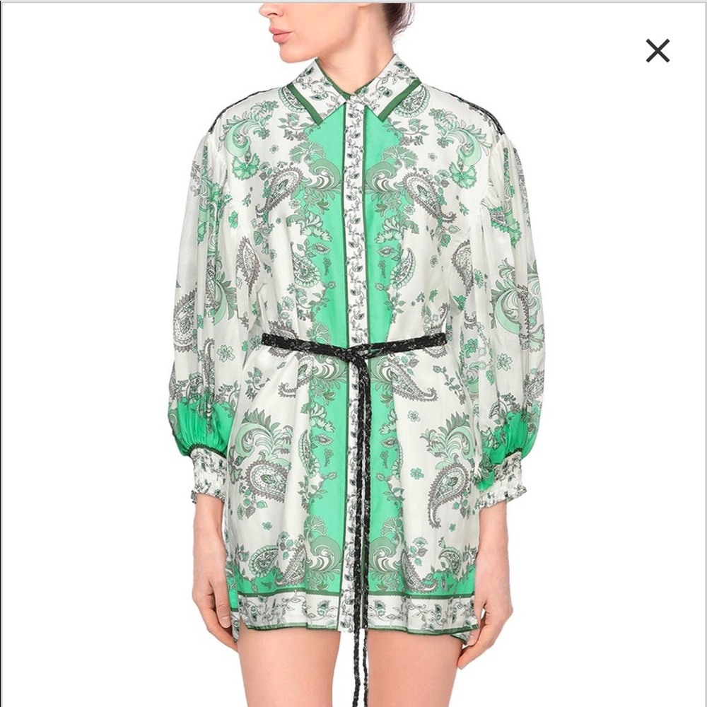 Alice + Olivia Green and White Mini Dress